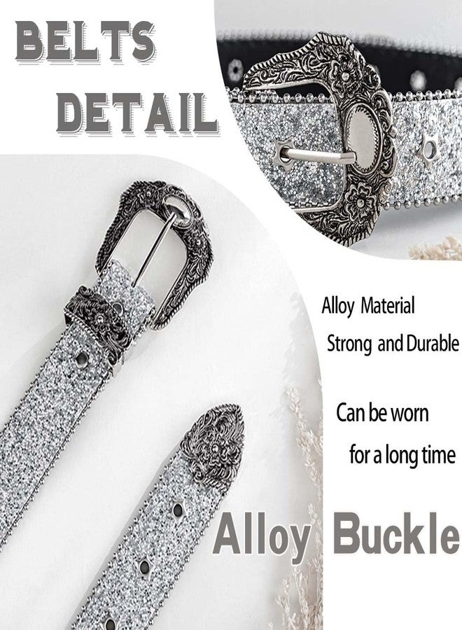 Firuilo Western Cowgirl Cowboy Belt Silver Rhinestones Belts Ladier Leather Belt for Jeans Pants Dress - Image 3